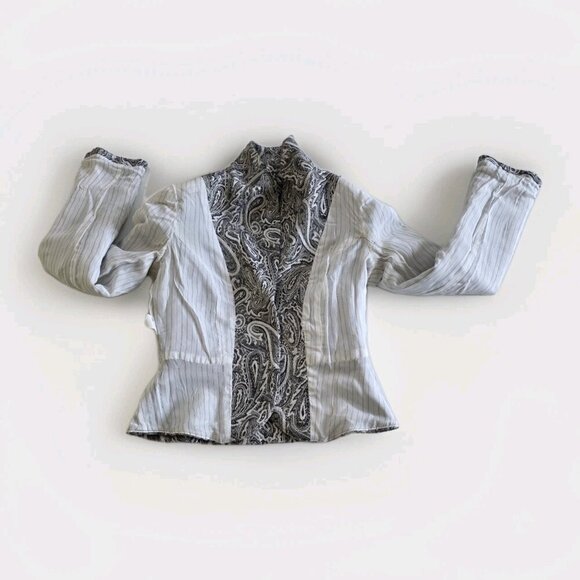 Trina Turk Blazer Womens 2 Gray Silver Paisley LS Cotton Wool Blend Party Boho - Picture 12 of 16